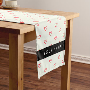 Red Hearts Pattern, Love, Your Name, Personalise Short Table Runner