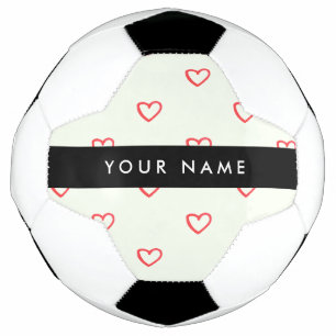 Red Hearts Pattern, Love, Your Name, Personalise Soccer Ball