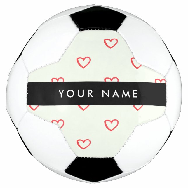 Red Hearts Pattern, Love, Your Name, Personalise Soccer Ball (Front)