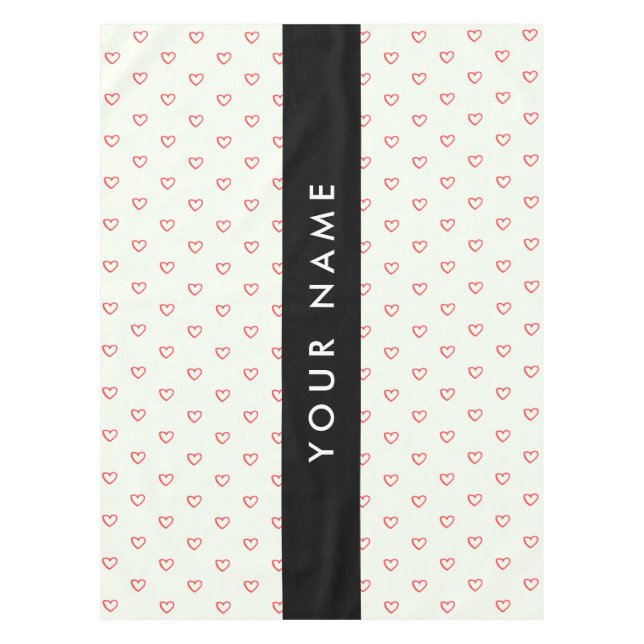 Red Hearts Pattern, Love, Your Name, Personalise Tablecloth (Front)