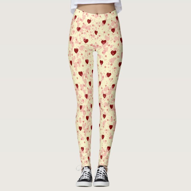 Red Hearts Pattern on a Yellow Background  Leggings (Front)