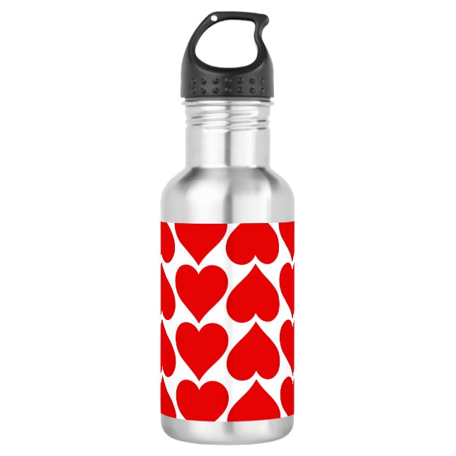 Red Hearts Pattern, Romantic, Love 532 Ml Water Bottle (Front)