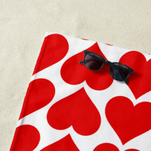 Red Hearts Pattern, Romantic, Love Beach Towel