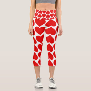 Red Hearts Pattern, Romantic, Love Capri Leggings