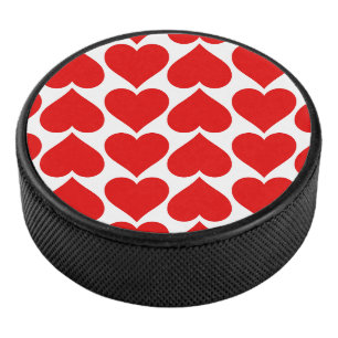 Red Hearts Pattern, Romantic, Love Hockey Puck