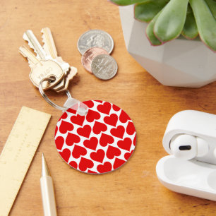 Red Hearts Pattern, Romantic, Love Key Ring