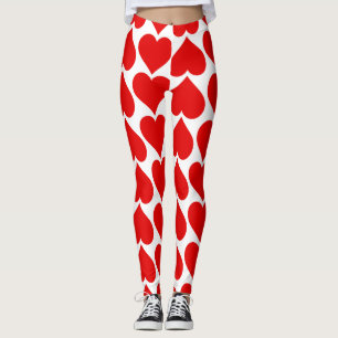 Red Hearts Pattern, Romantic, Love Leggings