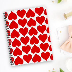 Red Hearts Pattern, Romantic, Love Notebook