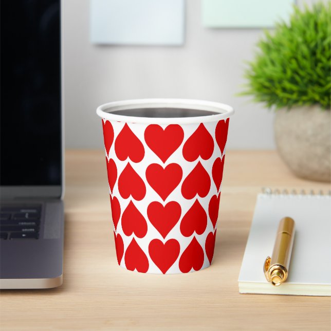 Red Hearts Pattern, Romantic, Love Paper Cups (Insitu)