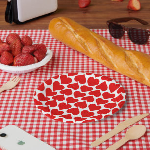 Red Hearts Pattern, Romantic, Love Paper Plate