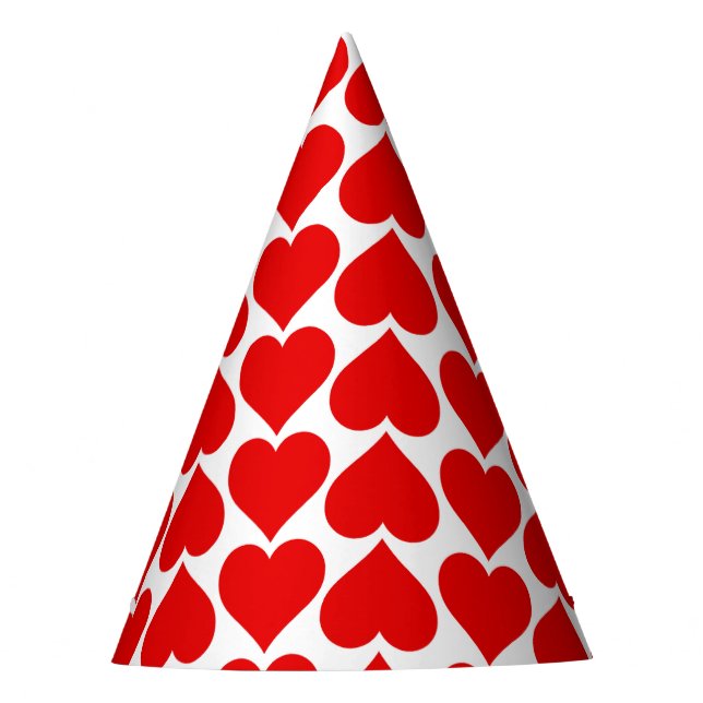 Red Hearts Pattern, Romantic, Love Party Hat (Front)