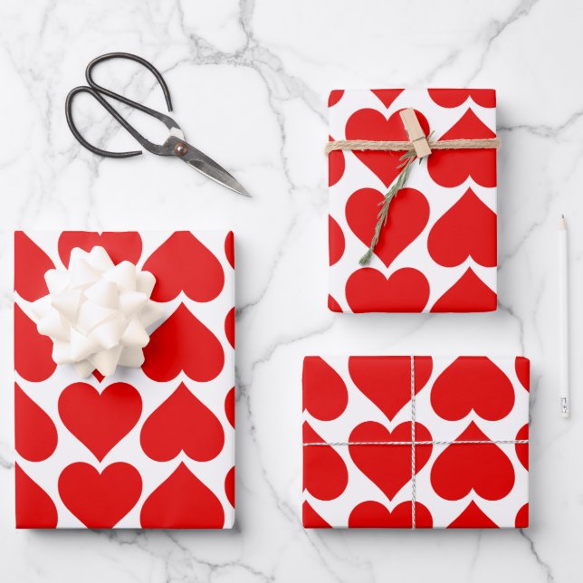 Red Hearts Pattern, Romantic, Love Wrapping Paper Sheet (Front)