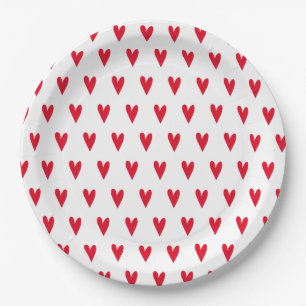 Red Hearts Pattern Romantic Paper Plate