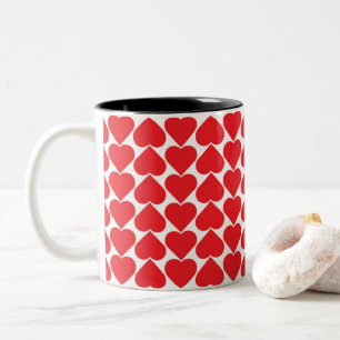 Red Hearts pattern Two-Tone Coffee Mug