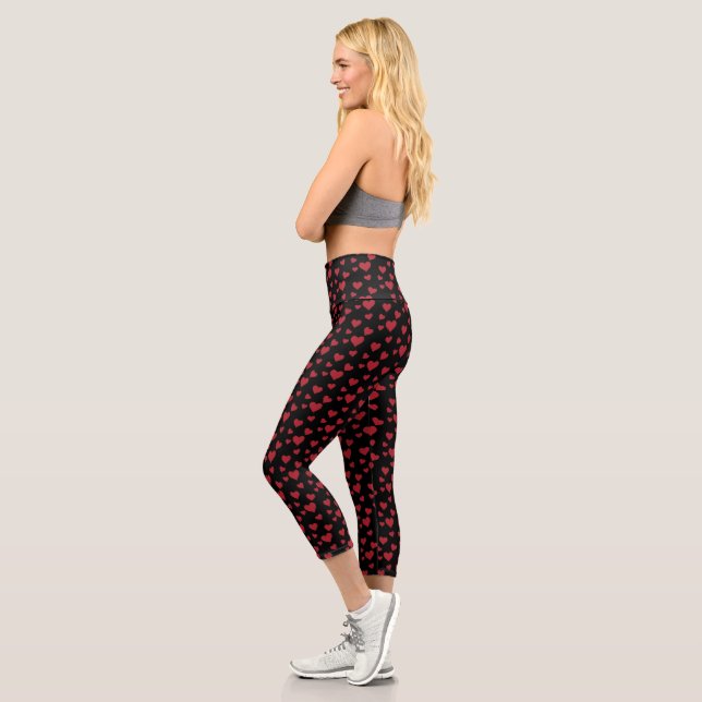 Red Hearts Pattern Valentine's Day Capri Leggings (Left)