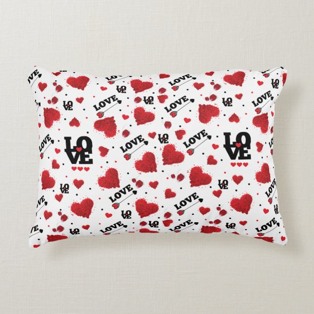Red Hearts Pattern Valentine's Day Decorative Cushion (Front)
