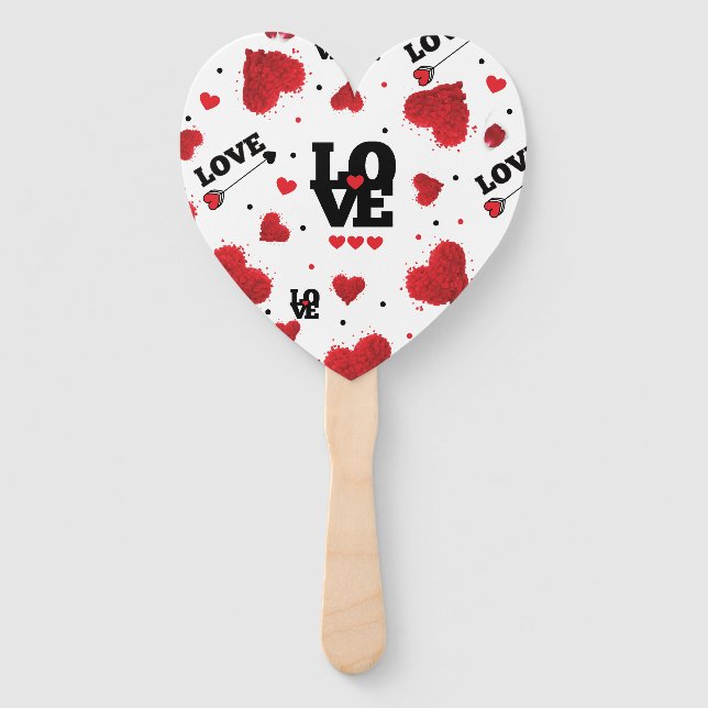 Red Hearts Pattern Valentine's Day Hand Fan (Back)