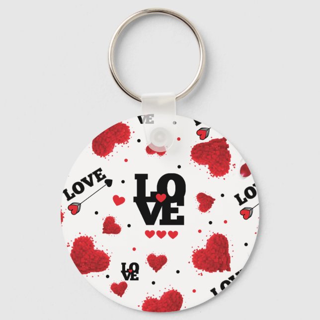 Red Hearts Pattern Valentine's Day Key Ring (Front)