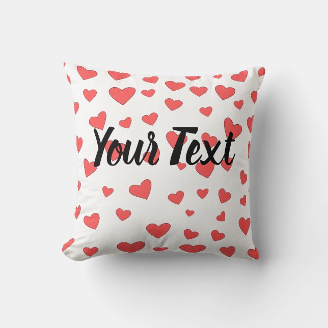 Red Hearts Pattern With Custom Name Cushion (Front)