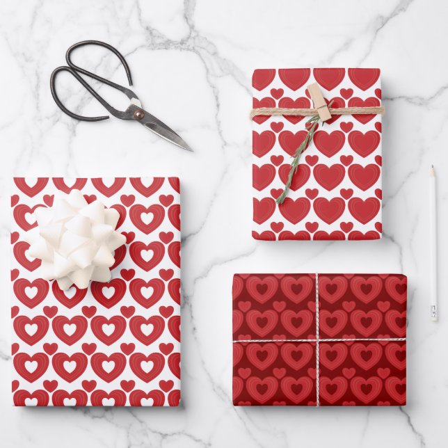 Red Hearts Pattern  Wrapping Paper Sheet (Front)