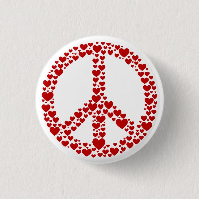 Red Hearts Peace Sign Button (Front)