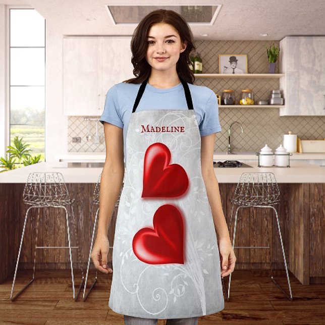 Red Hearts Personalised Apron (Red Hearts Personalized Apron)