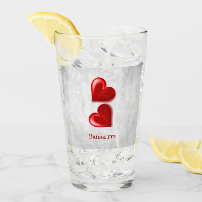 Red Hearts Personalised Glass Cup (Front Ice)