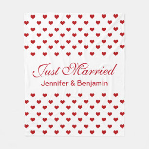 Red Hearts Personalised Names Just Married Wedding Fleece Blanket