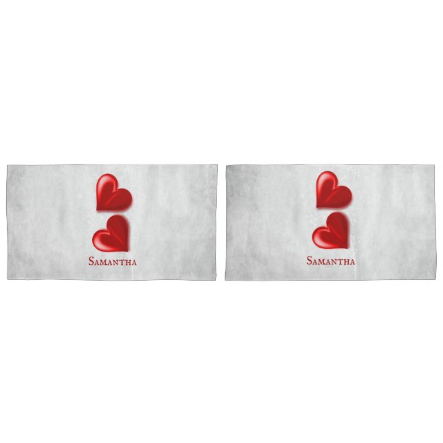 Red Hearts Personalised Pillow Case (Front-Set)