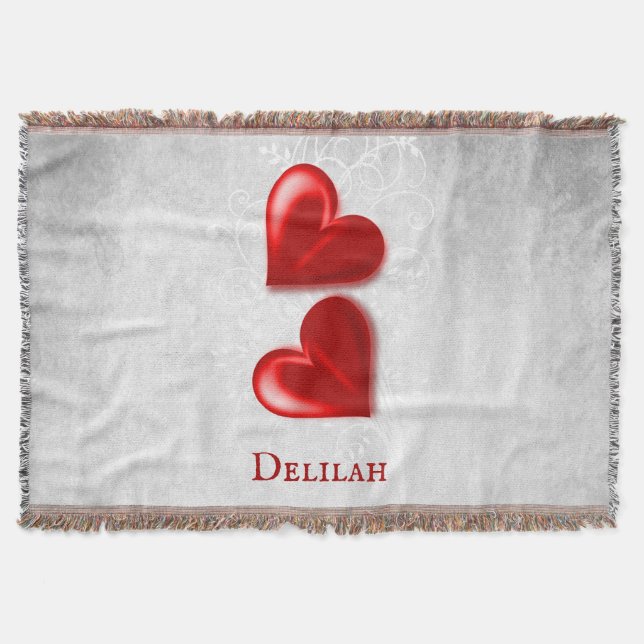 Red Hearts Personalised Throw Blanket (Front)