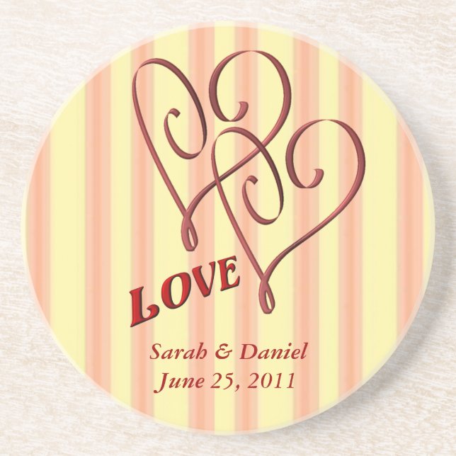 Red Hearts Personalised Wedding Gift Coaster (Front)