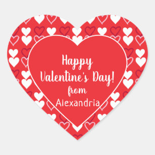 Red Hearts Personalized Happy Valentine's Day Heart Sticker