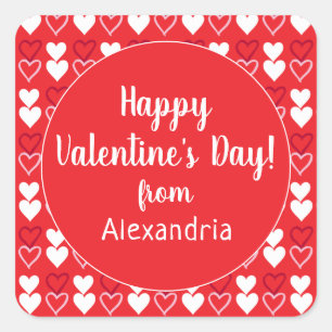 Red Hearts Personalized Happy Valentine's Day Square Sticker
