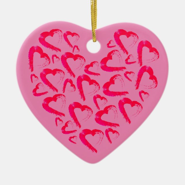 Red Hearts Pink Ceramic Ornament (Front)