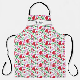 Red Hearts Pink Flowers All-Over Print Apron