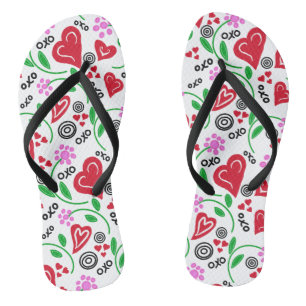 Red Hearts Pink Flowers Jandals