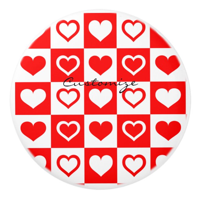 Red Hearts Plaid Pattern Thunder_Cove Ceramic Knob (Front)