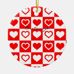 Red Hearts Plaid Pattern Thunder_Cove Ceramic Tree Decoration