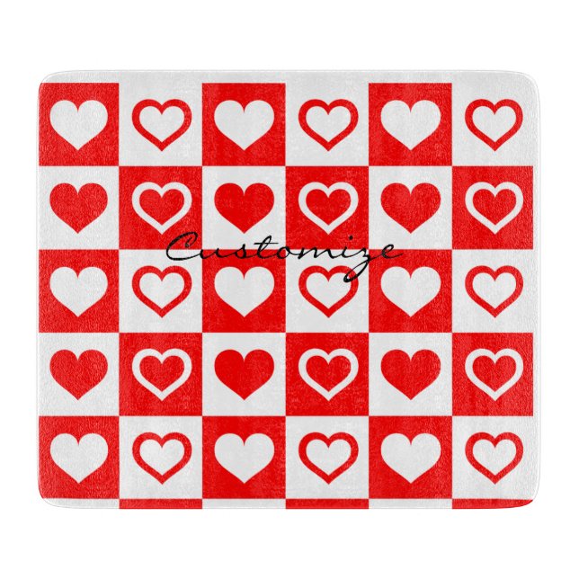 Red Hearts Plaid Pattern Thunder_Cove Cutting Board (Front)