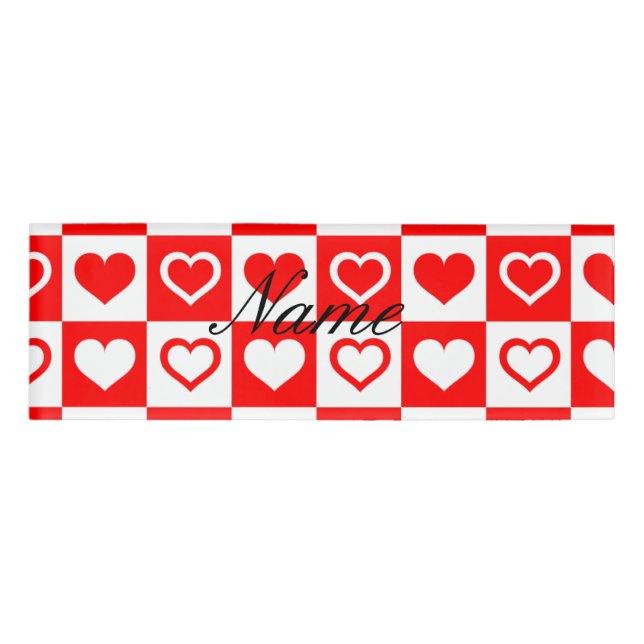 Red Hearts Plaid Pattern Thunder_Cove Name Tag (Front)