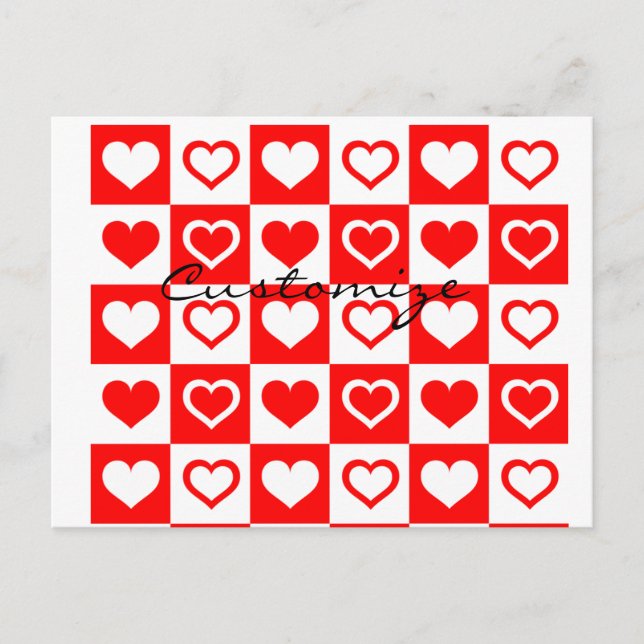 Red Hearts Plaid Pattern Thunder_Cove Postcard (Front)