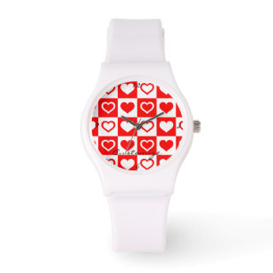 Red Hearts Plaid Pattern Thunder_Cove Watch