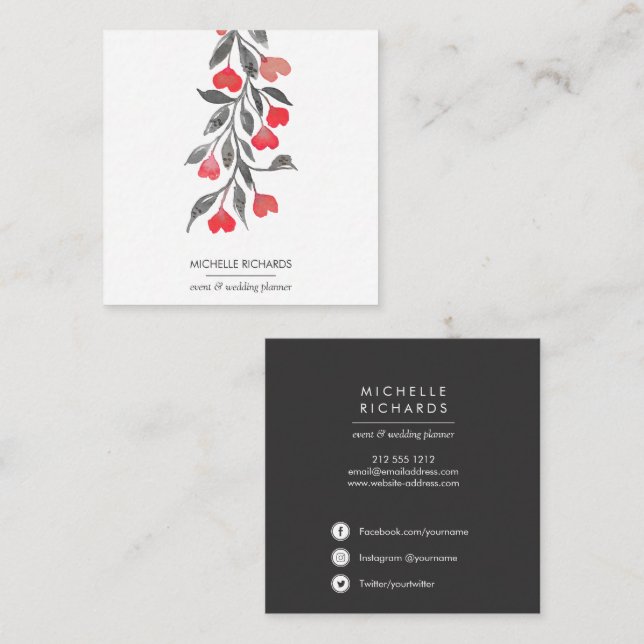 Red Hearts | Professional  Social Media Icons Square Business Card (Front/Back)