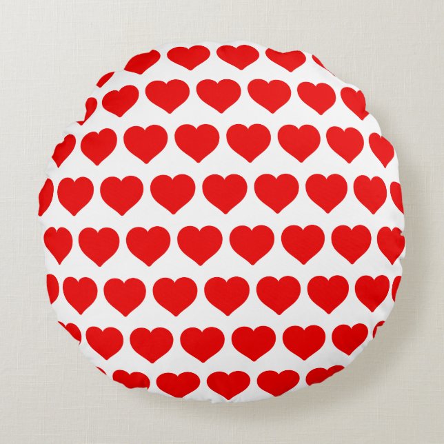 Red hearts romantic simple round cushion (Front)
