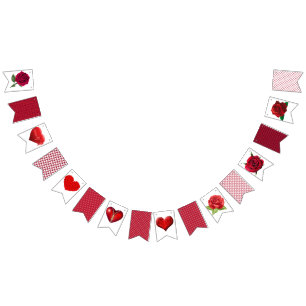 RED HEARTS & ROSES BUNTING FLAGS