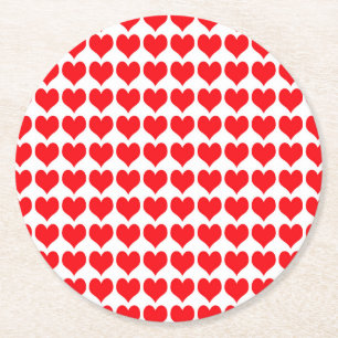 Red Hearts Round Paper Coaster