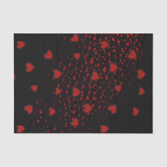 Red Hearts Scattered/ Black Tissue Paper (Front)