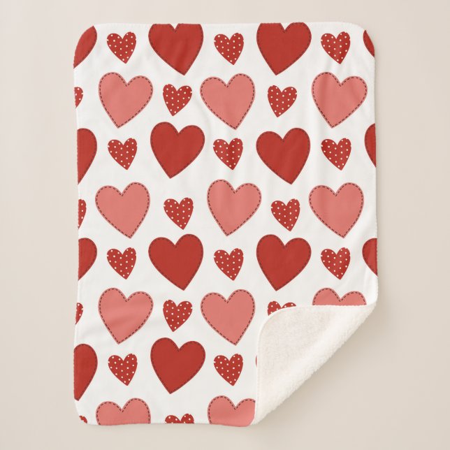 Red Hearts Sherpa Blanket (Front)