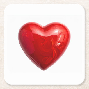 Red hearts square paper coaster