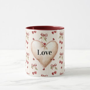 Red Hearts Stripes Cherries Bows Valentine's Day Mug